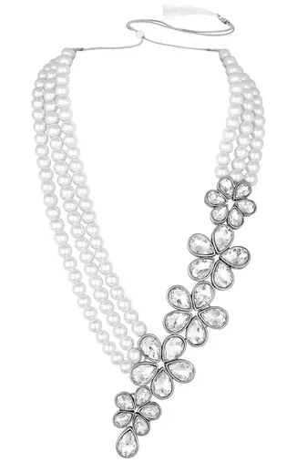 Silver plated crystals & beads studded necklace earrings set jewelry