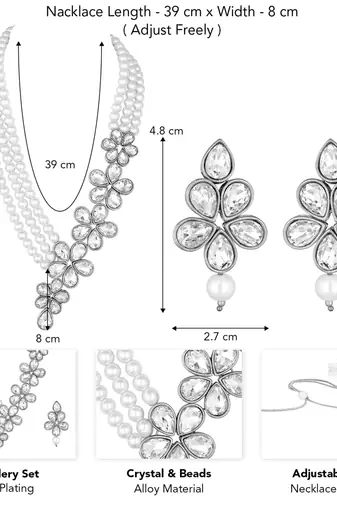 Silver plated crystals & beads studded necklace earrings set jewelry
