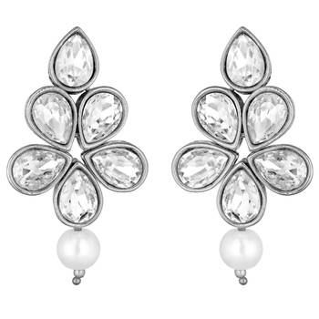 Silver plated crystals & beads studded necklace earrings set jewelry 5