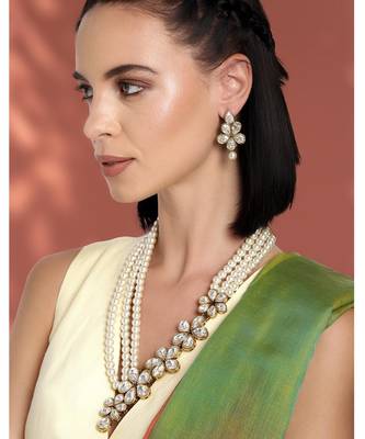 Women's floral crystal pearl necklace with drop earrings jewelry set 1
