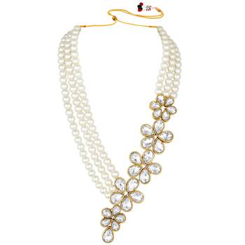 Women's floral crystal pearl necklace with drop earrings jewelry set 3