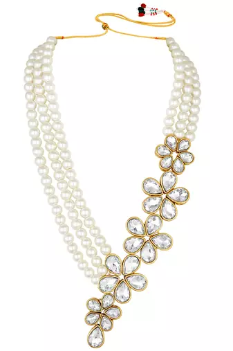 Women's floral crystal pearl necklace with drop earrings jewelry set