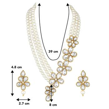 Women's floral crystal pearl necklace with drop earrings jewelry set 4