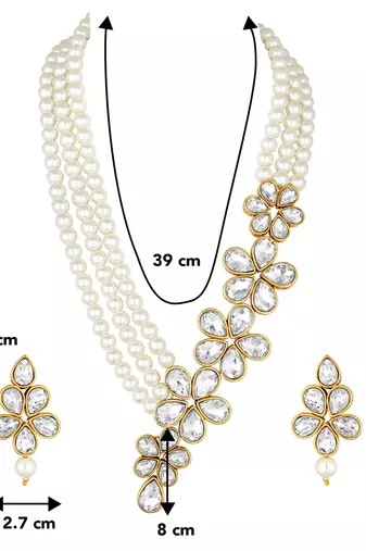 Women's floral crystal pearl necklace with drop earrings jewelry set
