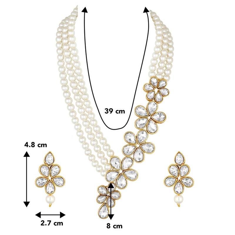 Women's floral crystal pearl necklace with drop earrings jewelry set