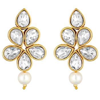 Women's floral crystal pearl necklace with drop earrings jewelry set 5
