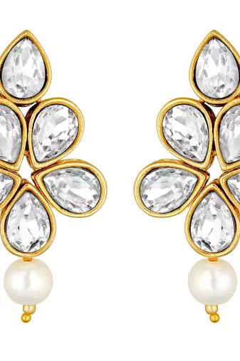 Women's floral crystal pearl necklace with drop earrings jewelry set