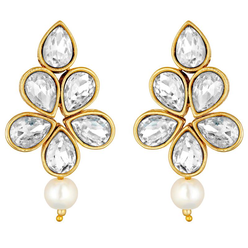 Women's floral crystal pearl necklace with drop earrings jewelry set
