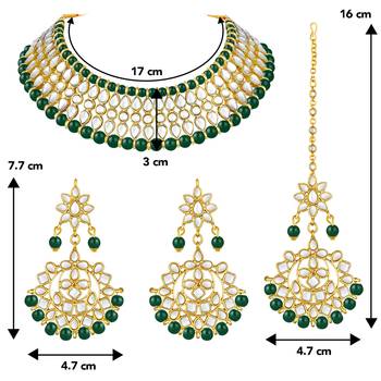 Women's faux kundan pearl necklace with earring maang tikka bharatanatyam 4