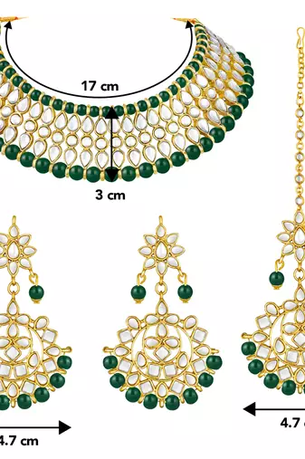 Women's faux kundan pearl necklace with earring maang tikka bharatanatyam