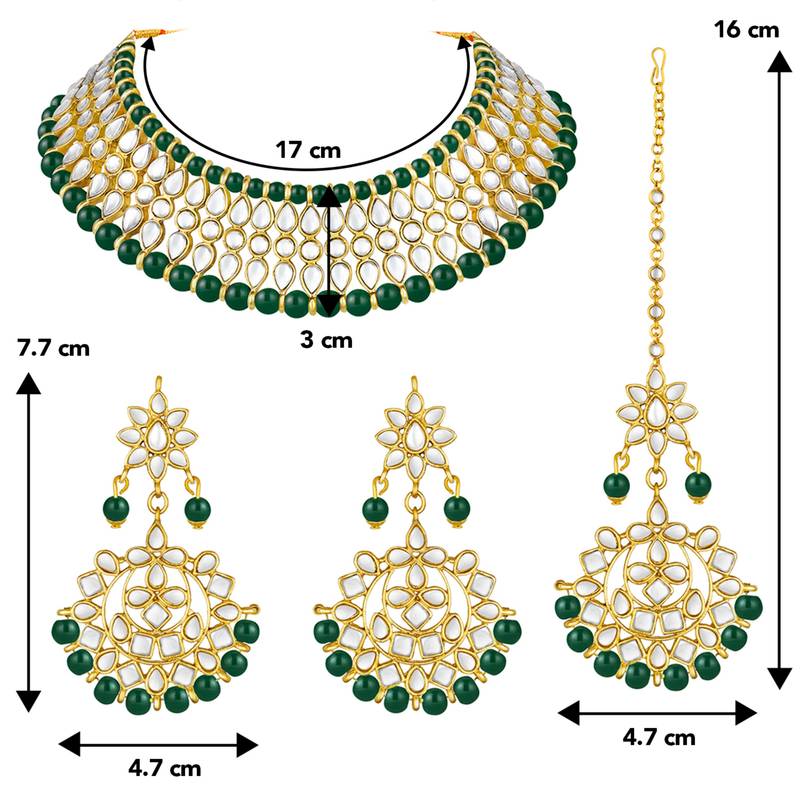 Women's faux kundan pearl necklace with earring maang tikka bharatanatyam