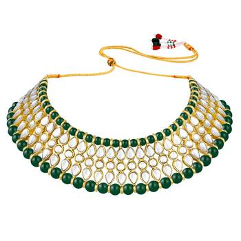 Women's faux kundan pearl necklace with earring maang tikka bharatanatyam 5