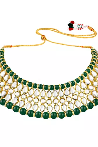 Women's faux kundan pearl necklace with earring maang tikka bharatanatyam