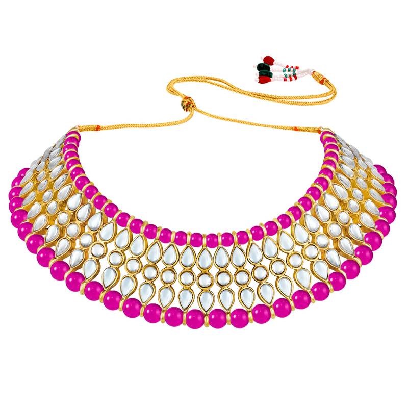 Women's faux kundan pearl necklace & earring maang tikka bharatanatyam