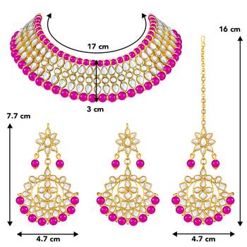 Women's faux kundan pearl necklace & earring maang tikka bharatanatyam 4