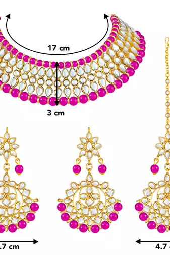 Women's faux kundan pearl necklace & earring maang tikka bharatanatyam