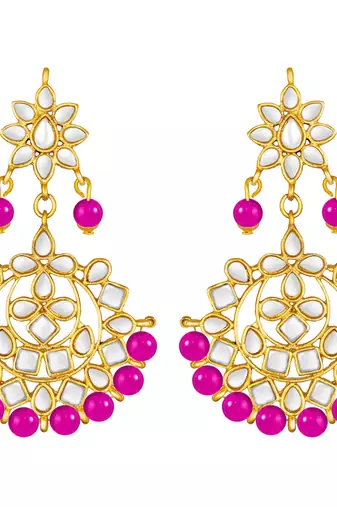 Women's faux kundan pearl necklace & earring maang tikka bharatanatyam