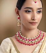 Women's rani pink kundan bharatanatyam jewelry pearl choker necklace set