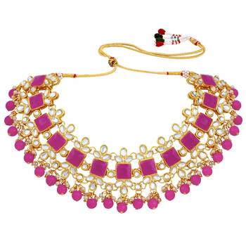 Women's rani pink kundan bharatanatyam jewelry pearl choker necklace set 3