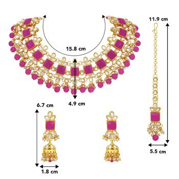 Women's rani pink kundan bharatanatyam jewelry pearl choker necklace set 4