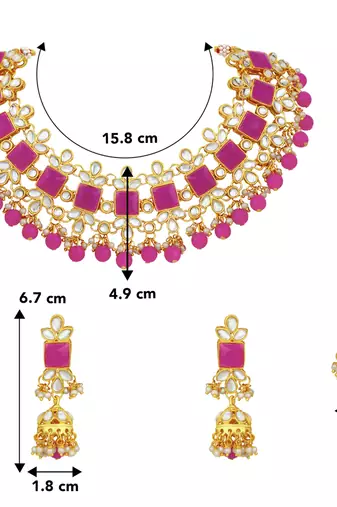 Women's rani pink kundan bharatanatyam jewelry pearl choker necklace set
