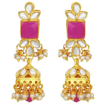 Women's rani pink kundan bharatanatyam jewelry pearl choker necklace set 5