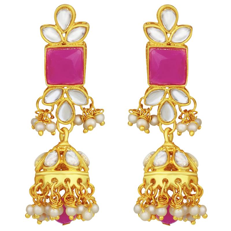 Women's rani pink kundan bharatanatyam jewelry pearl choker necklace set