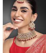Women's faux pearl choker necklace with earrings bharatanatyam jewelry set