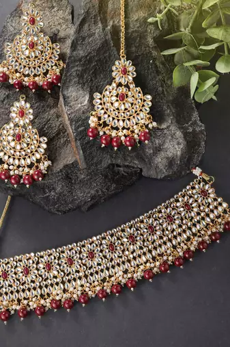 Women's faux pearl choker necklace with earrings bharatanatyam jewelry set