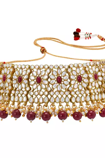 Women's faux pearl choker necklace with earrings bharatanatyam jewelry set