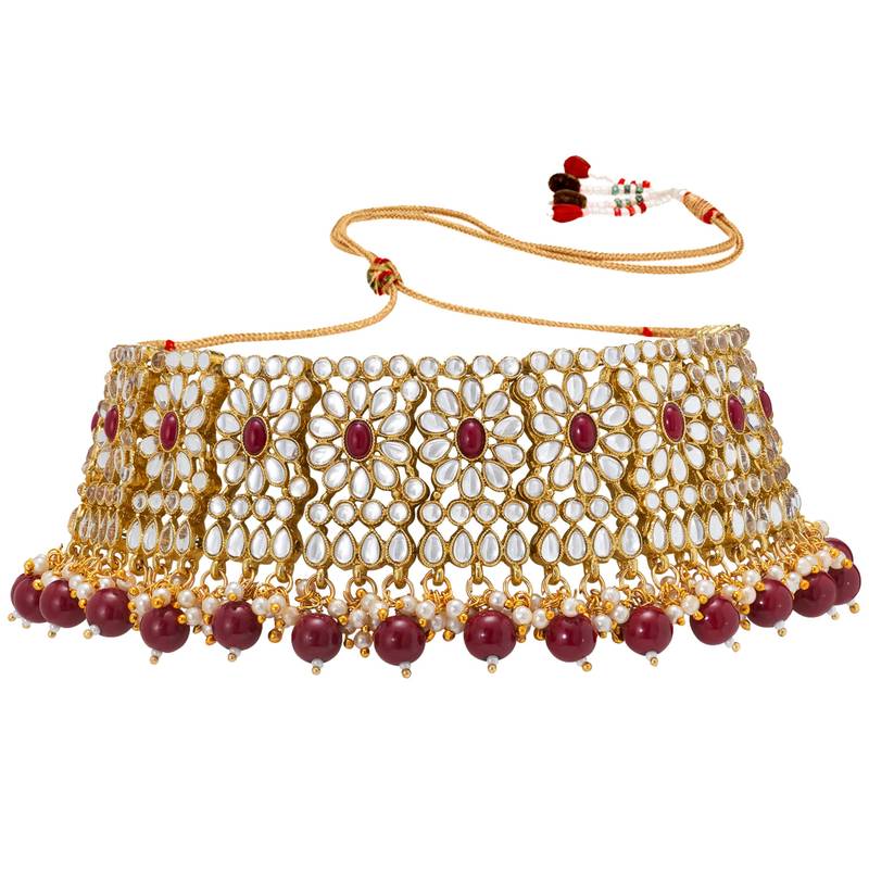 Women's faux pearl choker necklace with earrings bharatanatyam jewelry set