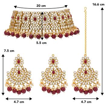 Women's faux pearl choker necklace with earrings bharatanatyam jewelry set 4