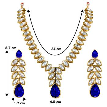 Women's blue crystal studded long necklace earrings bharatanatyam jewelry set 4