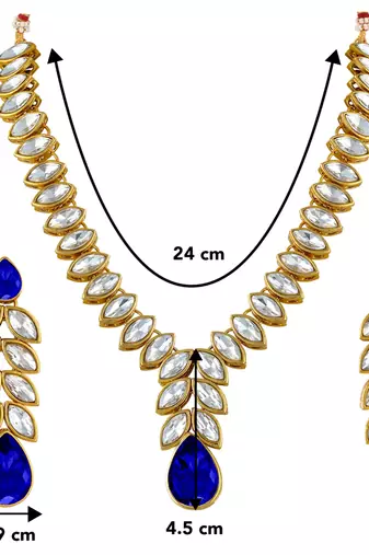 Women's blue crystal studded long necklace earrings bharatanatyam jewelry set
