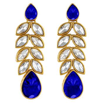 Women's blue crystal studded long necklace earrings bharatanatyam jewelry set 5