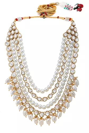 Women's white kundan long necklace earring indian bharatanatyam jewelry set