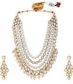Women's white kundan long necklace earring indian bharatanatyam jewelry set