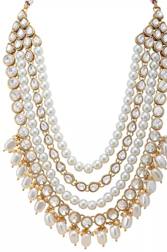 Women's white kundan long necklace earring indian bharatanatyam jewelry set