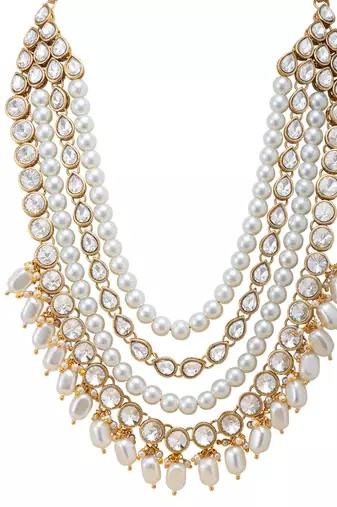 Women's white kundan long necklace earring indian bharatanatyam jewelry set