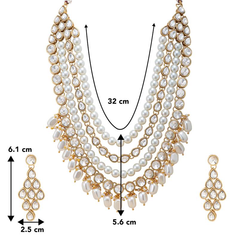 Women's white kundan long necklace earring indian bharatanatyam jewelry set