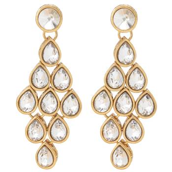 Women's white kundan long necklace earring indian bharatanatyam jewelry set 5
