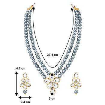 Grey beads kundan layered long necklace & drop earring bharatanatyam 4
