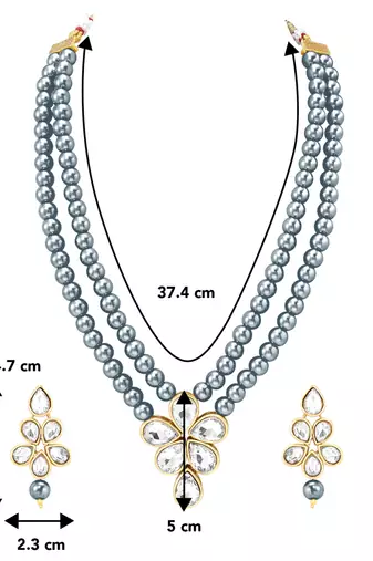 Grey beads kundan layered long necklace & drop earring bharatanatyam