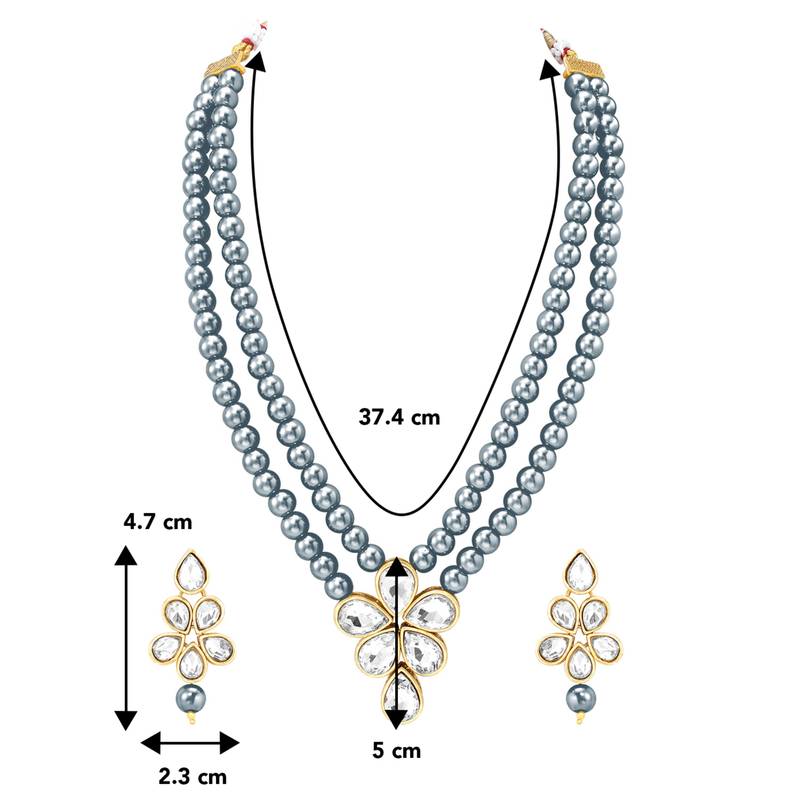 Grey beads kundan layered long necklace & drop earring bharatanatyam