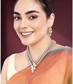 Crystal pearl long necklace with drop earrings bharatanatyam jewelry