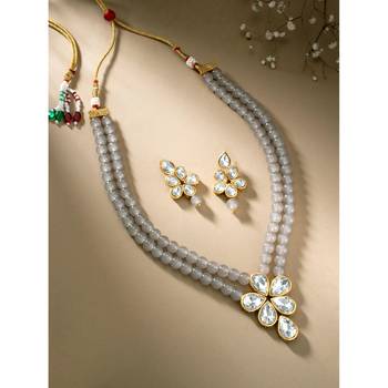 Crystal pearl long necklace with drop earrings bharatanatyam jewelry 2