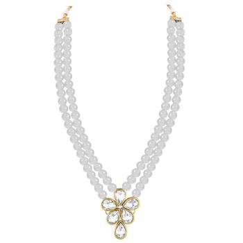 Crystal pearl long necklace with drop earrings bharatanatyam jewelry 3