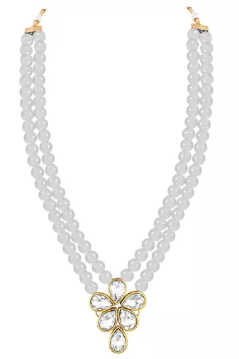 Crystal pearl long necklace with drop earrings bharatanatyam jewelry
