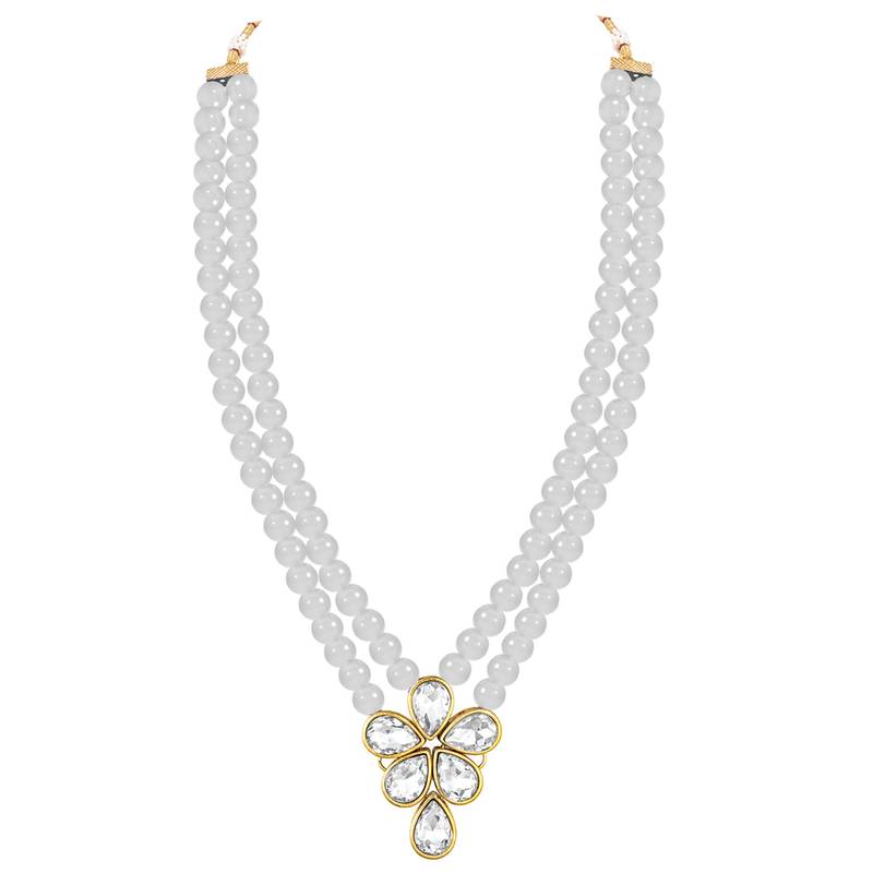 Crystal pearl long necklace with drop earrings bharatanatyam jewelry