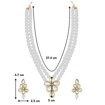 Crystal pearl long necklace with drop earrings bharatanatyam jewelry 4